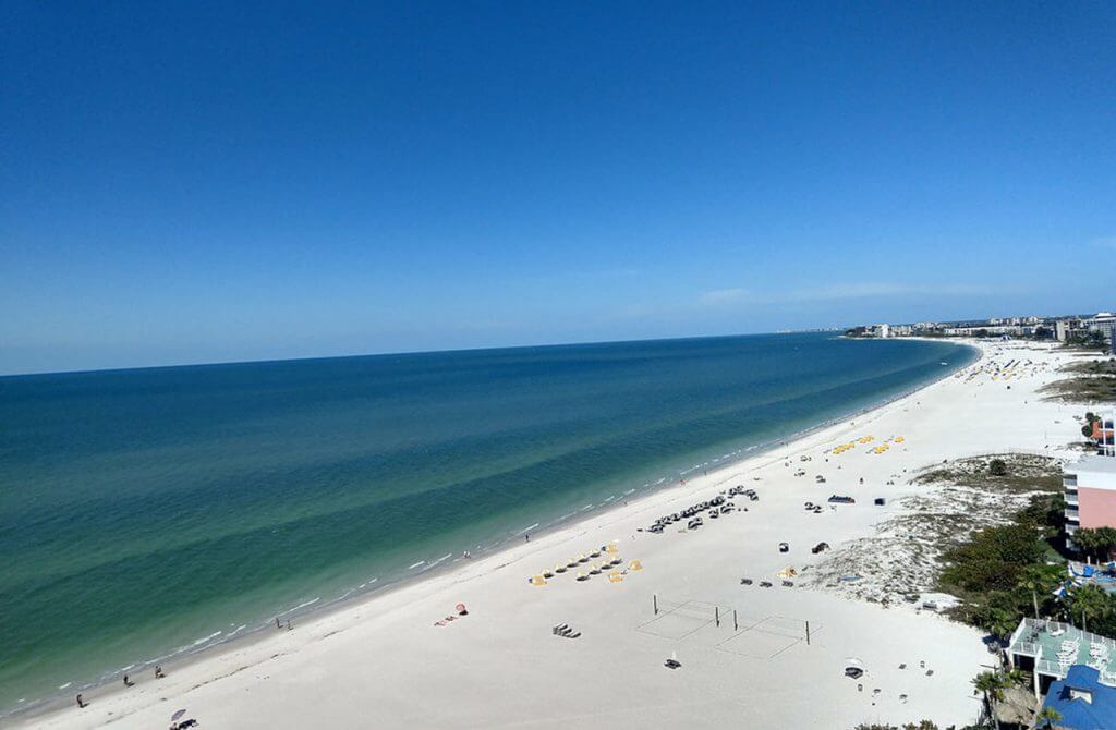 St. Pete's Beach, Florida beach with clear sand and no-wave ocean